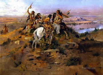 Indiens découvrant Lewis et Clark 1896 Charles Marion Russell Indiens d’Amérique Peinture à l'huile